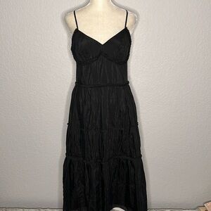 Loft Black Silk Blend Tiered Dress with Straps 8P